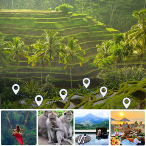 Bali 13 Hours Round Trip 1: Ubud, Swings, Tegallalang, Kintmaani, Coffee Garden, Monkey Forest, Waterfall, Jimbaran-Bay